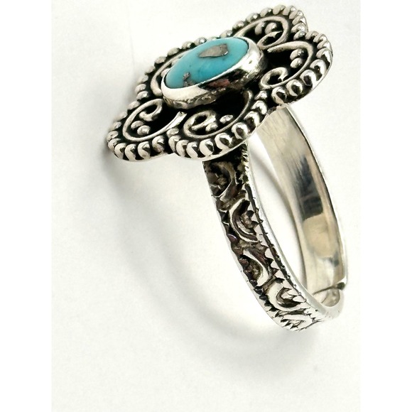 Turquoise Flower Southwestern Sterling Silver Adjustable‎ Ring - Picture 7 of 8